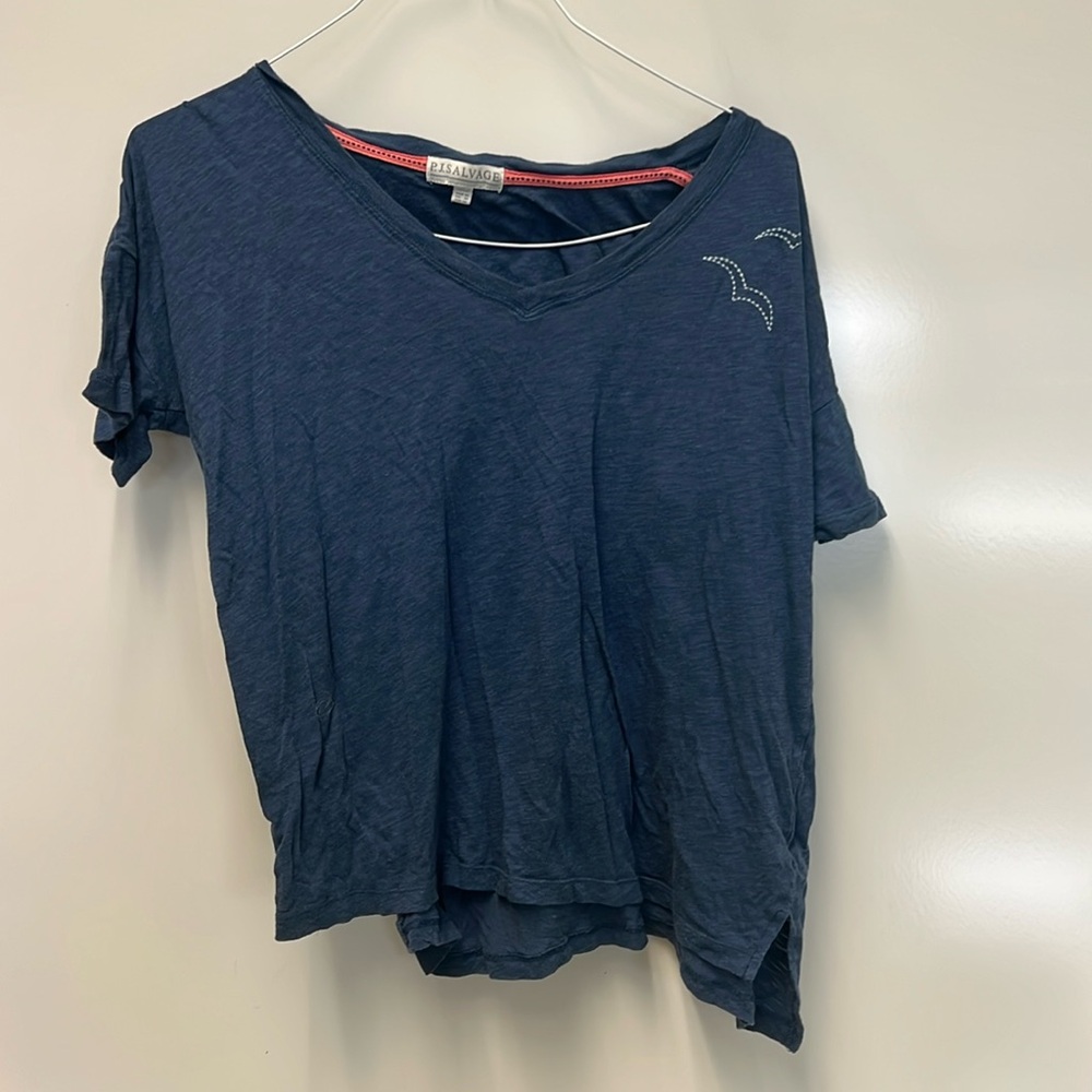 PJ Salvage Lounge Top Womens Meidium Navy Blue V Neck Short Sleeve Sleep T Shirt